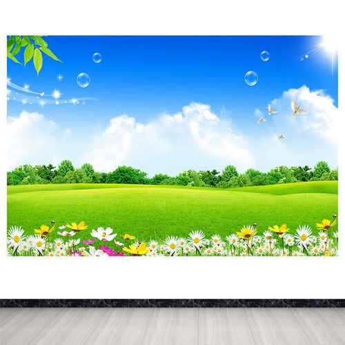 花草树木蓝天白云客厅卧室墙贴装饰画树林阳光草地风景画自粘壁画