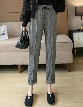 浪莎毛呢裤子女季新款外穿韩版百搭萝卜小脚裤休闲长裤女21年秋冬季