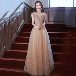 法式高定流苏晚礼服金色亮闪闪宴会气质轻奢小个子高级感主持端庄