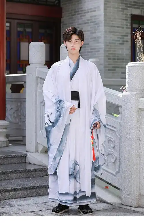 绘自然汉服男古风白色魏晋男装侠客书生大码古风男士仙气飘逸霸气古装