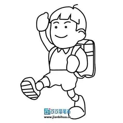 画小孩上学人物简笔画图片大全小学生上学的简单画法小男孩背书包