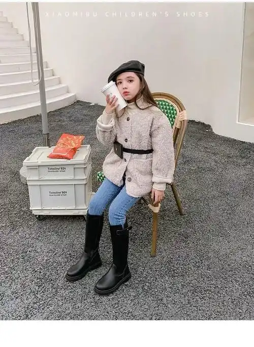 时尚新品鞋靴小学生靴子女孩长筒靴子女童鞋儿童长靴加绒冬天穿的长筒
