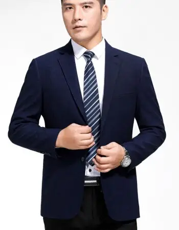 新款男商务休闲西装中年免烫西服外套绅士便服单西纯色 藏青色2-021