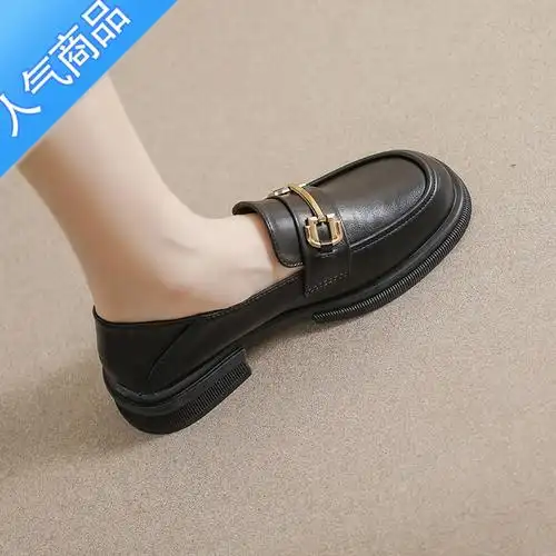 suntek厚底乐福鞋女复古一脚蹬小皮鞋英伦风粗跟软底单鞋大码女鞋41一