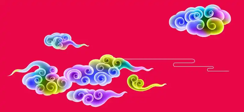 传统手绘七彩祥云分层图片psd素材