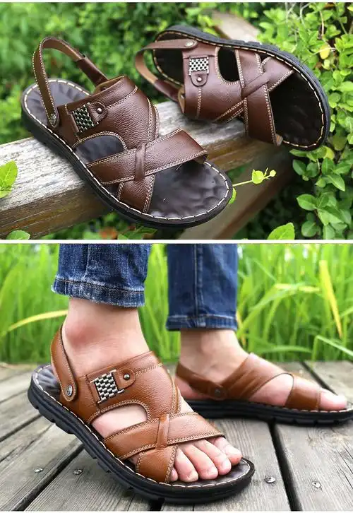 夏季老头海滩防水凉鞋男老人家穿的防滑凉拖鞋男式中老年人沙滩鞋品质