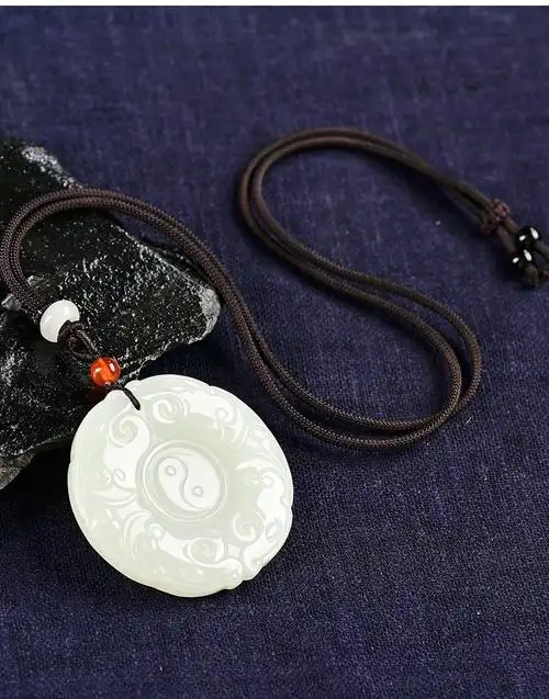 情人节礼物幸福神天然和田玉白玉太极八卦玉吊坠挂件男女款玉佩道教