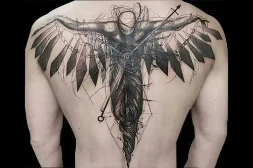 黑灰个性堕落天使纹身图案3