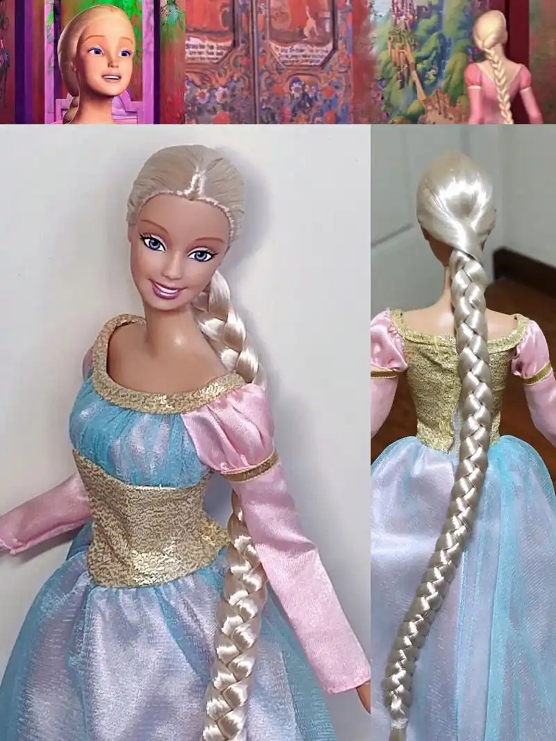 芭比之长发公主丽宝莎变身前的造型,植发 造型 改妆,帮好朋友改的娃