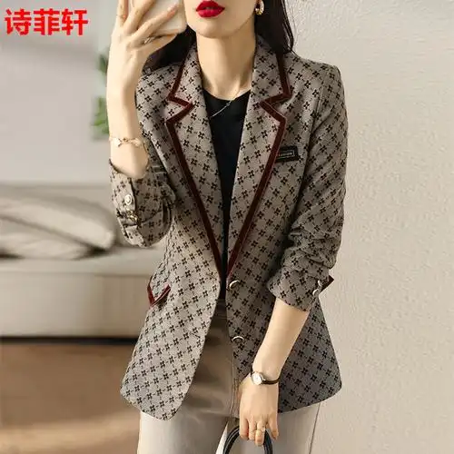 格子西装外套女秋季感2022新款名媛气质主持人正装西服