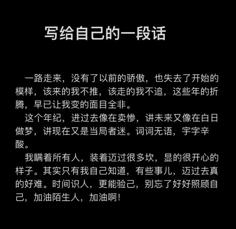 写给自己的一段话 一路走来,没有了以前的骄傲,也失去了开始的模样,该