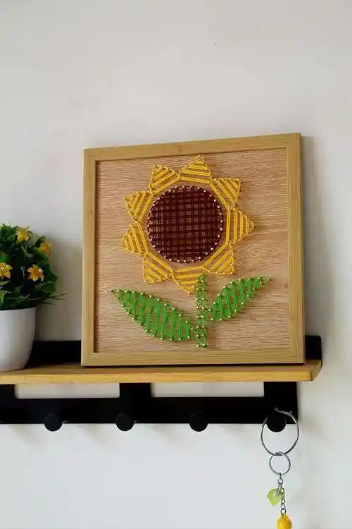 向日葵 钉子绕线画diy材料成品 毛线缠绕画手工课装饰画纱线弦丝