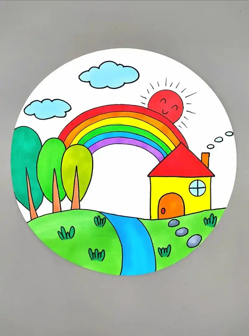 雨后的彩虹创意绘画,简单好看,幼儿园小朋友也能学会,快来试试 - 抖音