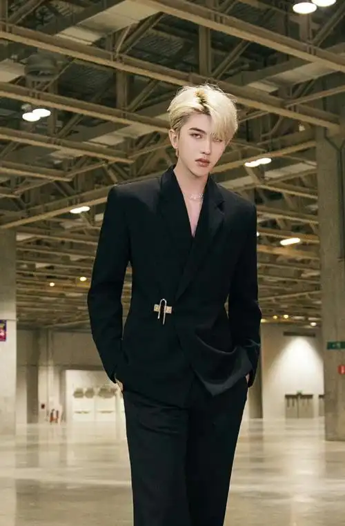 蔡徐坤黑色v领西装大片