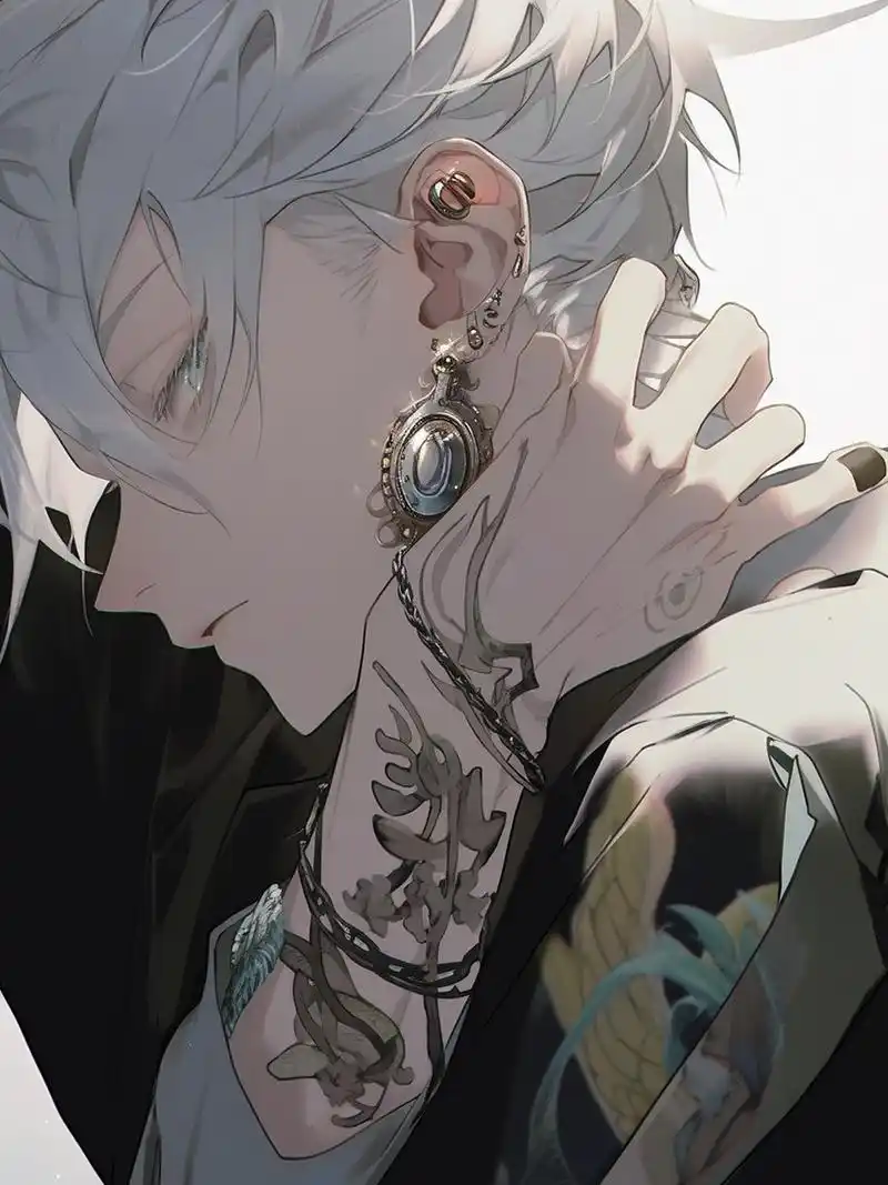 002|花臂l 不羁·白发少年 #二次元  #头像分享 #男生头像 #ai 绘画