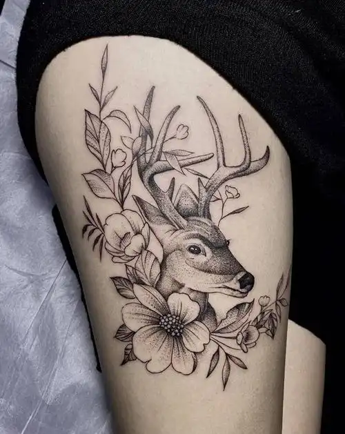 鹿纹身图片_点刺纹身图案