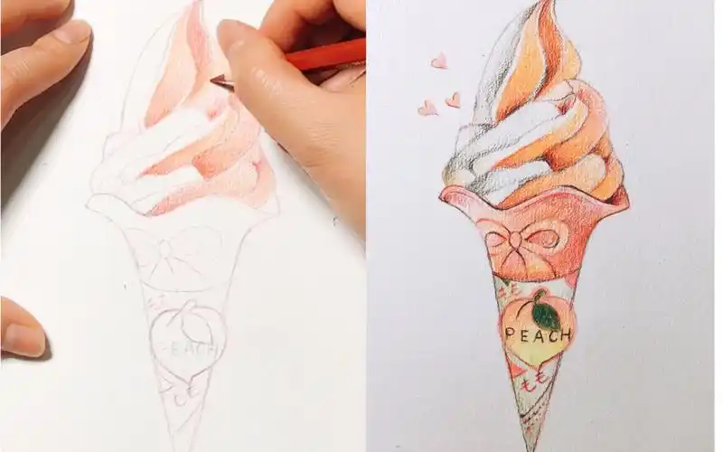 【彩色铅笔】画一个kfc新出的白桃冰激凌
