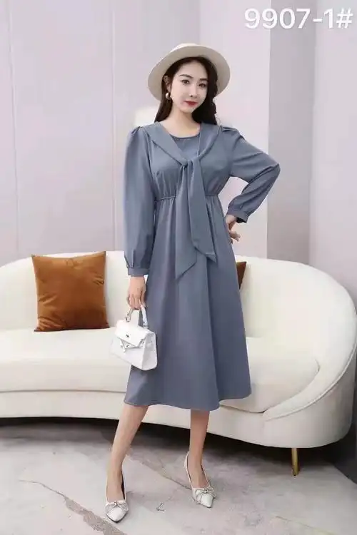 百褶裙气质收腰气质长袖 连衣裙女 2021秋冬新款 - 女装/女士精品