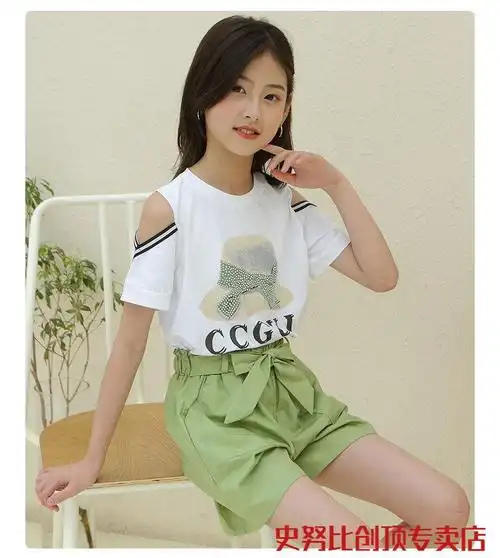 史努比童装女童套装新款儿童夏装休闲短裤短袖t恤两件套314岁小女孩