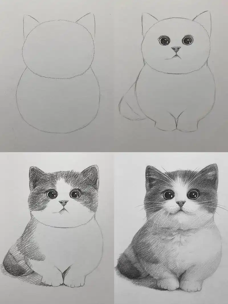 超可爱小猫咪画法步骤93 这里用到的工具有:马利素描炭笔,樱花橡皮