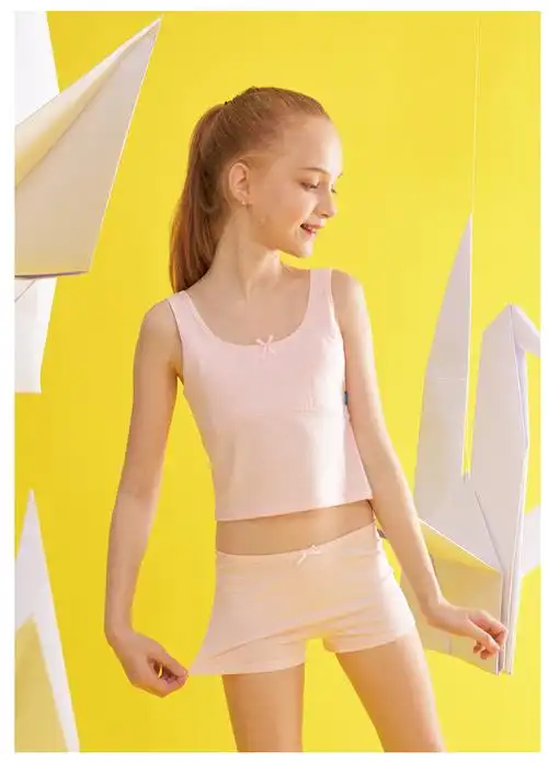 女童内衣发育期小学生背心阶段儿童文胸内穿纯棉女孩长款吊带3046白色