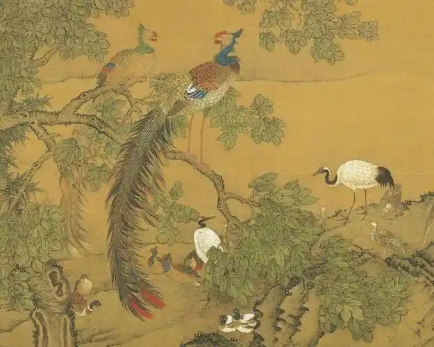 中国古画 | 清 · 沈铨《百鸟朝凤图》