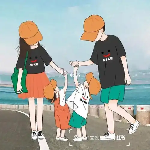 一家四口亲子手绘头像