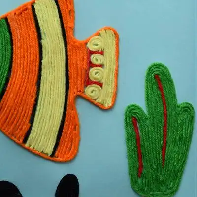 包邮儿童手工diy创意材料包毛线纽扣画趣味亲子手工贴画 海底世界