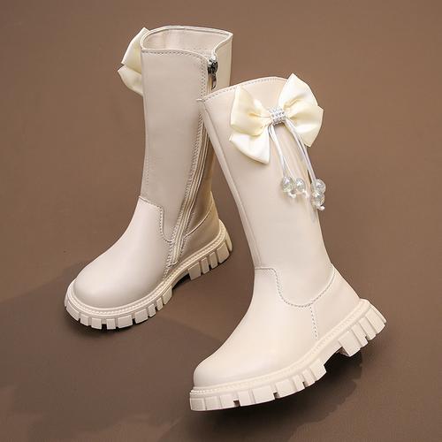 洋气长筒靴女童休闲皮靴软底秋冬大童高筒马靴小学生公主加绒皮靴