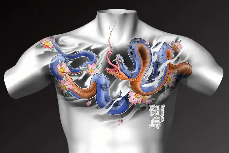 半背花胸蛇纹身手稿喜欢请点赞