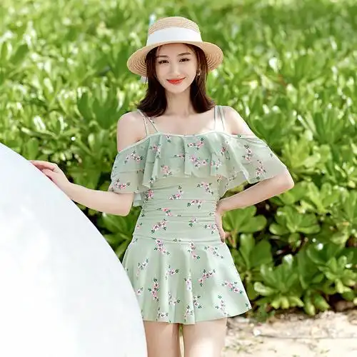 舒漫泳衣女ins遮肚显瘦连体裙式性感清新钢托聚拢温泉游泳装新品