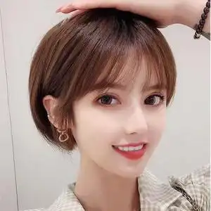 真人发丝假发女挂耳短发波波头韩式真发饰品全头套圆脸造型假发套