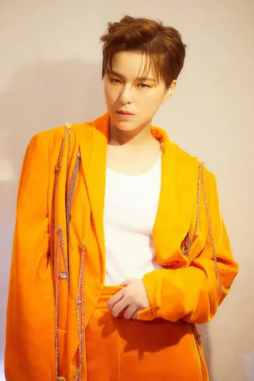杨芸晴一身明艳橙色套装,搭配个性十足的金属链条,青春又活力!