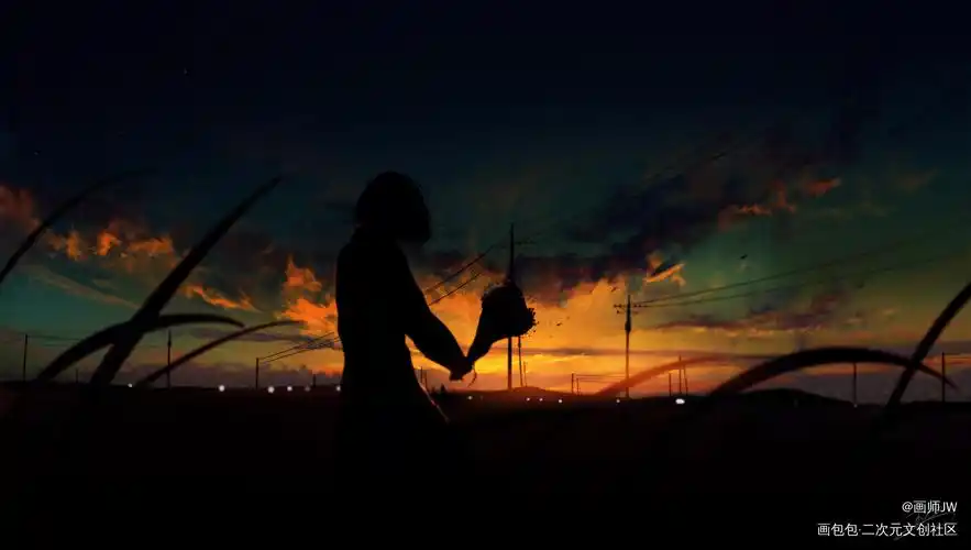 手捧鲜花敬太阳_手绘厚涂日系插画孤寂少女板绘插画壁纸绘画原创绘画