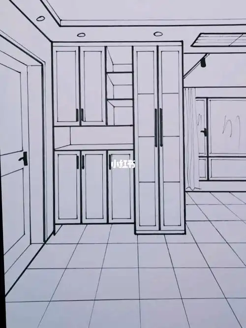 一点透视手绘入户鞋柜
