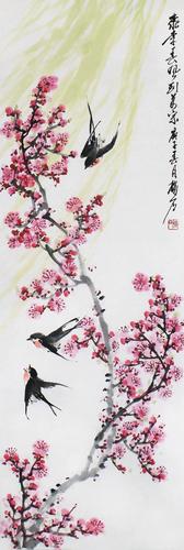 梅石原创文人画杏花手绘书画原稿条幅挂画收藏名家字画保真102x34