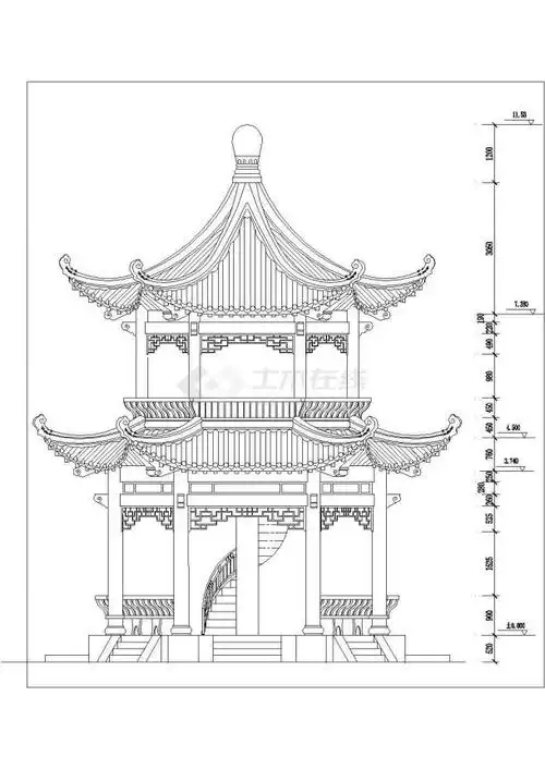 双层古式六角亭正立面图