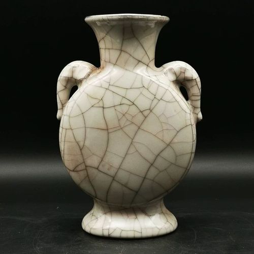 汴京官窑开片双耳抱月瓶瓷器古风老货收藏品客厅玄关复古摆件