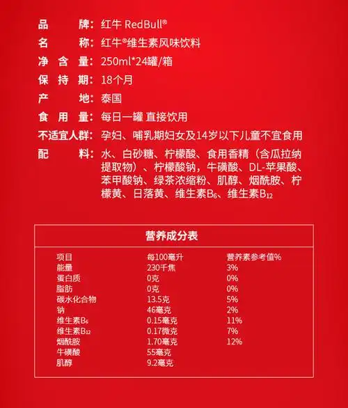 红牛维生素风味饮料250ml*24罐/箱功能泰国批发正品运动天丝健身_省