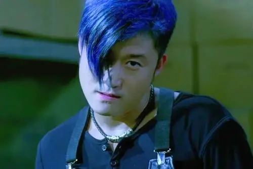 《杀破狼》里的黄色狼奔头,《夺帅》里的紫色挑染发.