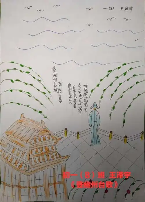 初一(8)班  王泽宇手绘《登幽州台歌》