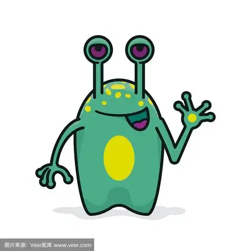 友好的挥舞外星人卡通人物孤立矢量插图