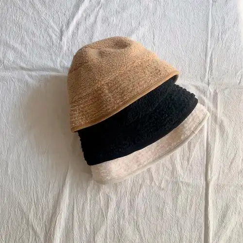合适圆脸显瘦的帽子~日系可爱羊羔毛黑色水桶帽女冬加厚保暖盆帽
