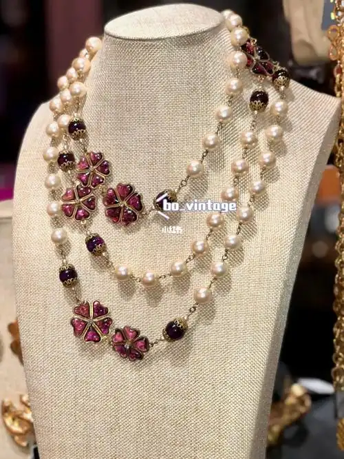 chanel vintage香奈儿中古珍珠琉璃花项链