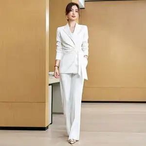 白色西装套装女春时尚高级感韩版设计感小众炸街大牌总裁职业装夏