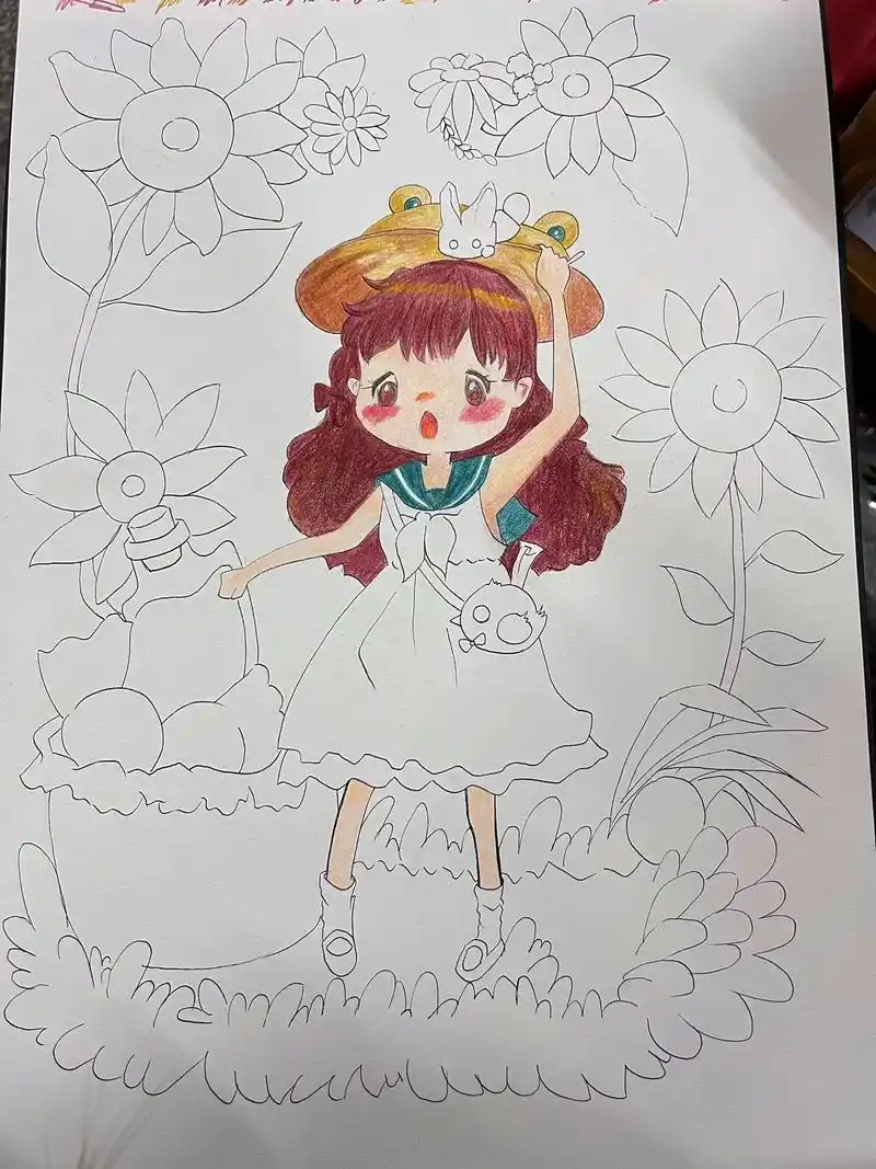 美术作业#向日葵女孩 #彩铅画 #临摹 - 抖音