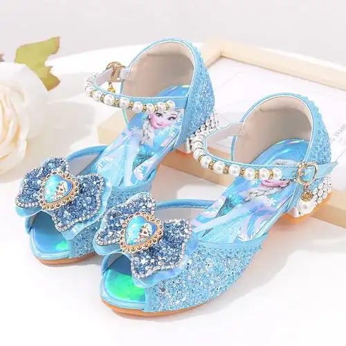 幼儿园宝宝公主鞋夏天女孩凉鞋爱莎儿童高跟鞋新款水晶鞋女童凉鞋