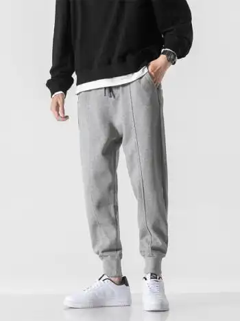 卡淮休闲裤男秋装新款潮流宽松青少年学生纯色百搭抽绳束脚裤子男休闲