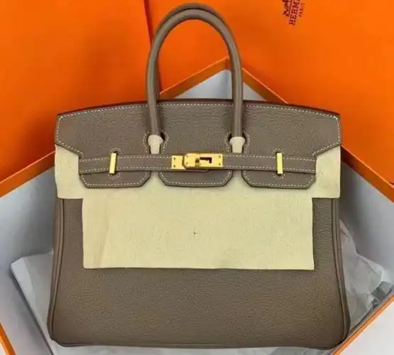 hermes爱马仕女包birkin25金扣大象灰手提包togo皮