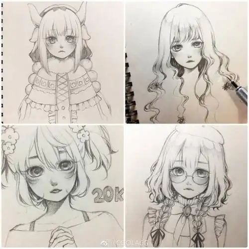 手绘彩铅炭笔漫画素描速写